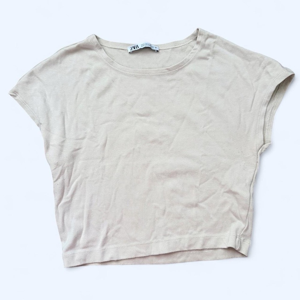 Zara Beige Short Sleeve Cropped Tee